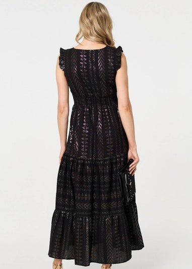 Izabel London Black Metallic Detail Frill Cap Sleeve Maxi Dress