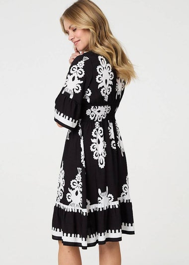 Izabel London Black Ikat Print Relaxed Short Dress