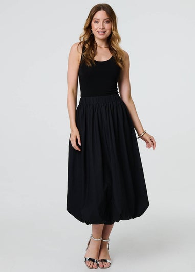 Izabel London Black High Waist Elasticated Midi Bubble Skirt
