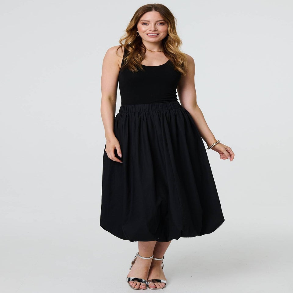 Izabel London Black High Waist Elasticated Midi Bubble Skirt