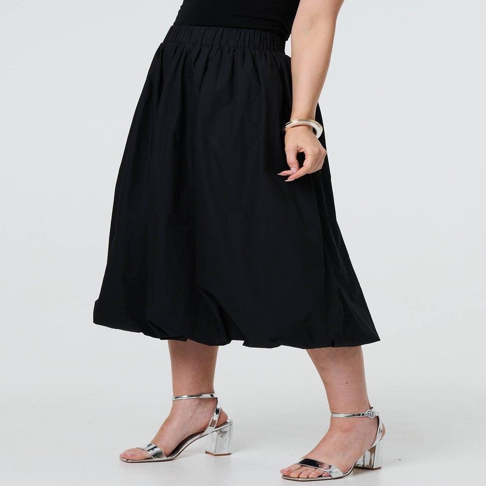 Izabel London Black High Waist Elasticated Midi Bubble Skirt
