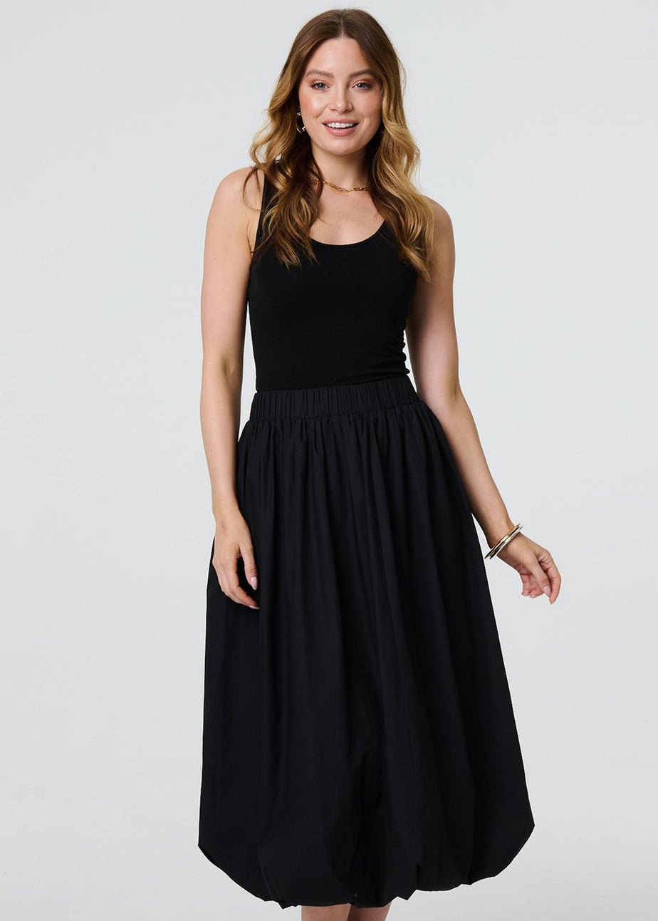 Izabel London Black High Waist Elasticated Midi Bubble Skirt