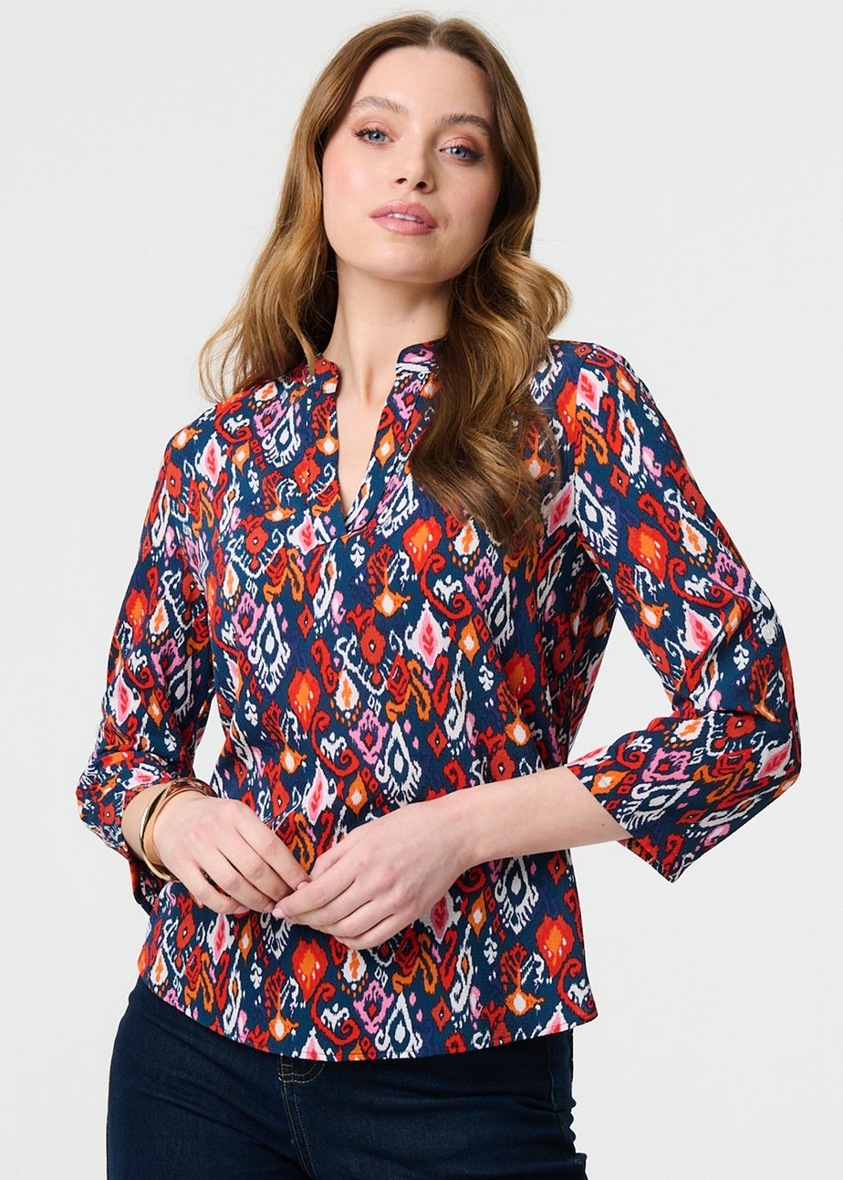 Izabel London Navy Printed Relaxed Blouse Top