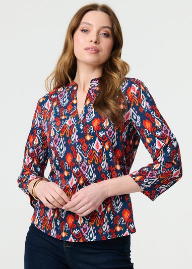 Izabel London Navy Printed Relaxed Blouse Top