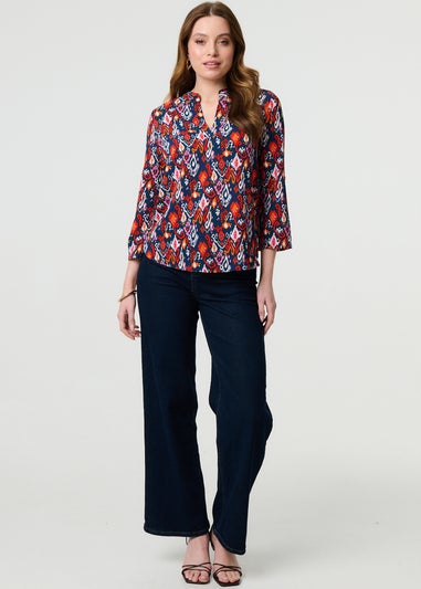 Izabel London Navy Printed Relaxed Blouse Top