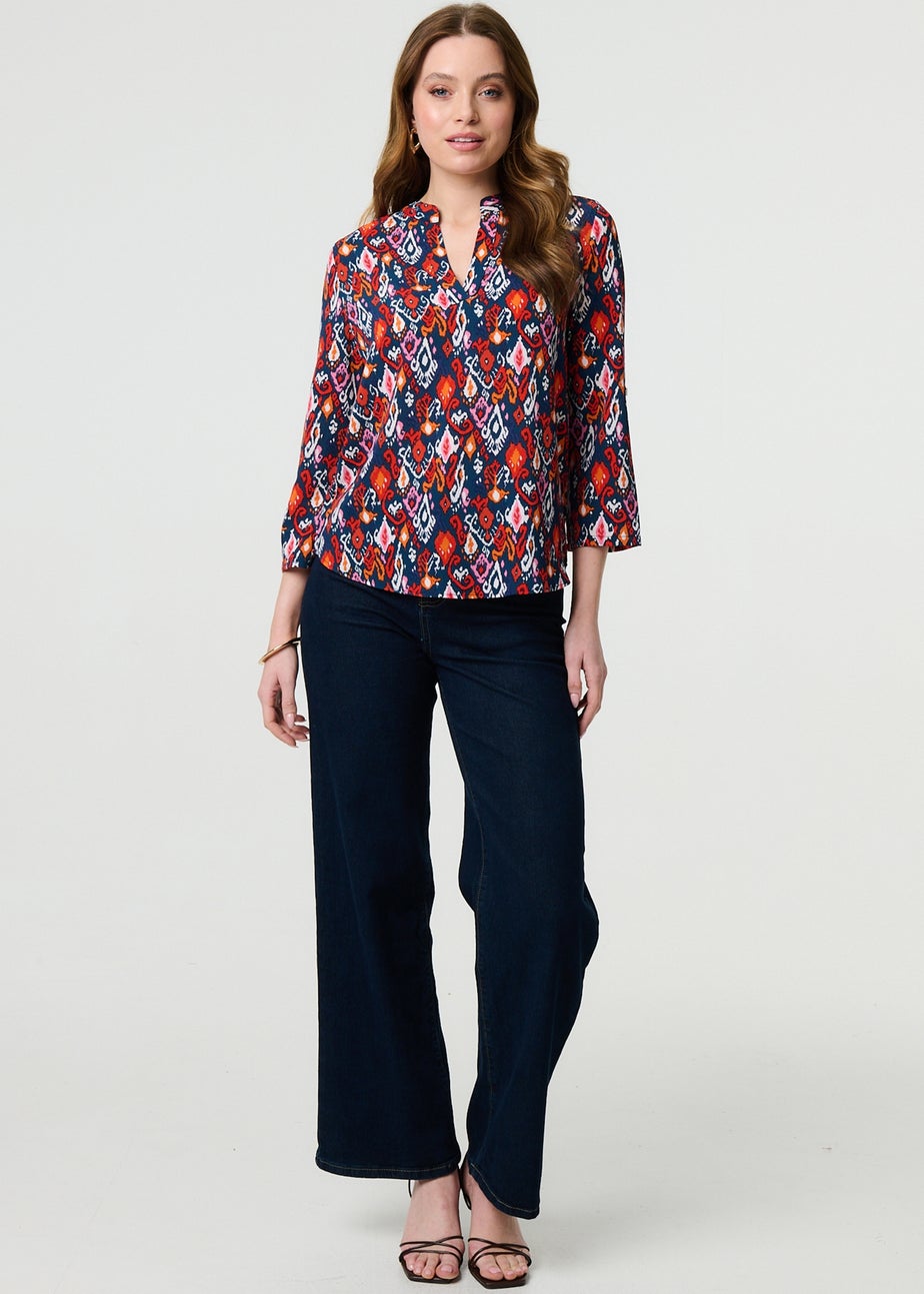 Izabel London Navy Printed Relaxed Blouse Top
