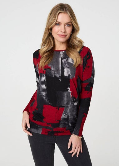 Izabel London Red Abstract Knit Long Sleeve Jumper