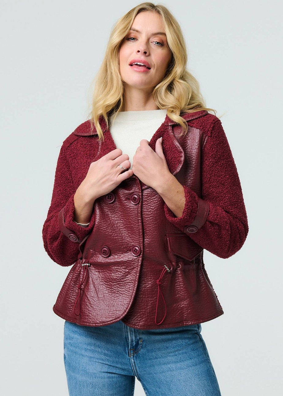 Izabel London Red Faux Leather Fleece Lined Jacket