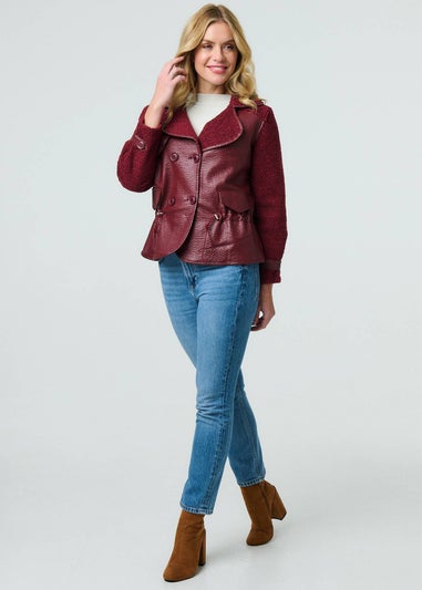Izabel London Red Faux Leather Fleece Lined Jacket