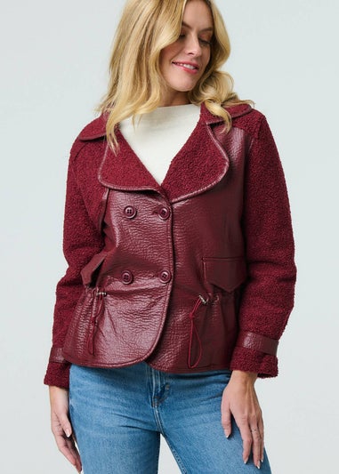 Izabel London Red Faux Leather Fleece Lined Jacket