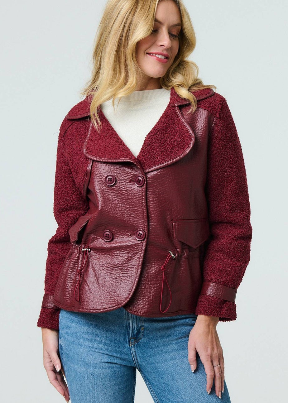 Izabel London Red Faux Leather Fleece Lined Jacket