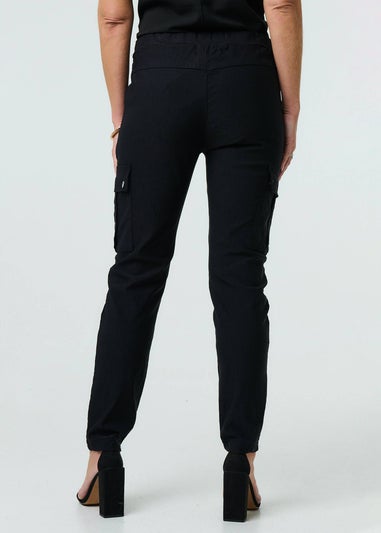 Izabel London Black Drawstring Waist Slim Cargo Trousers