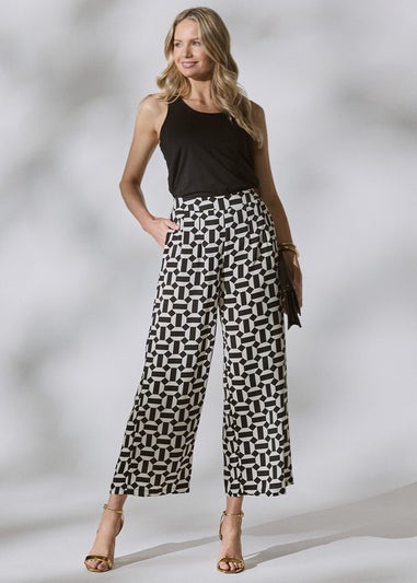Izabel London Black Geo Print High Waist Wide Leg Trousers