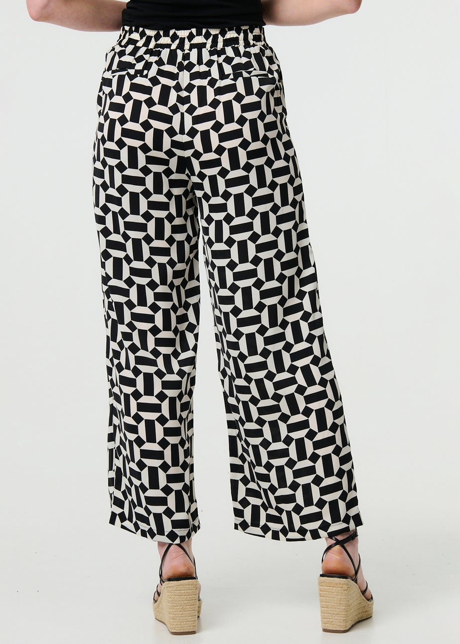 Izabel London Black Geo Print High Waist Wide Leg Trousers