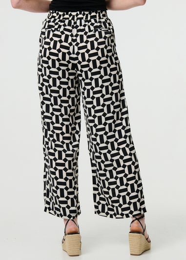 Izabel London Black Geo Print High Waist Wide Leg Trousers