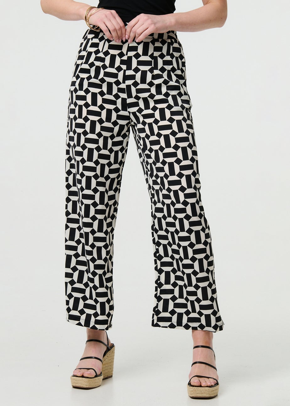 Izabel London Black Geo Print High Waist Wide Leg Trousers