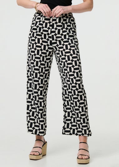 Izabel London Black Geo Print High Waist Wide Leg Trousers