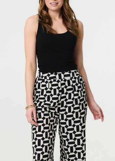 Izabel London Black Geo Print High Waist Wide Leg Trousers