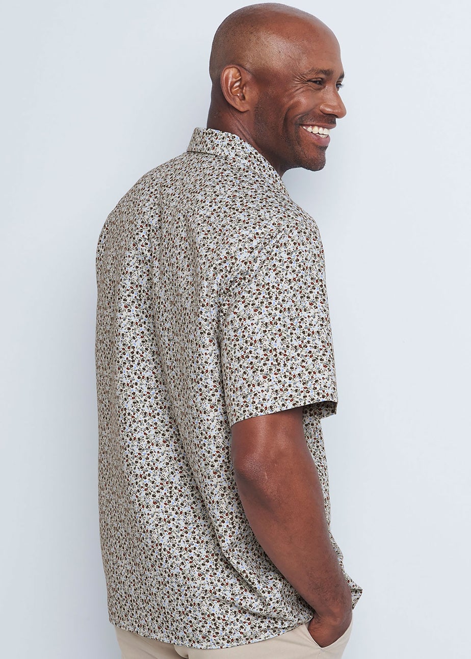 Cotton Traders Light Blue Guinness Short Sleeve Soft Touch Ditsy Leaf Print Shirt