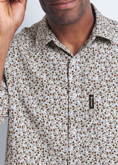 Cotton Traders Light Blue Guinness Short Sleeve Soft Touch Ditsy Leaf Print Shirt