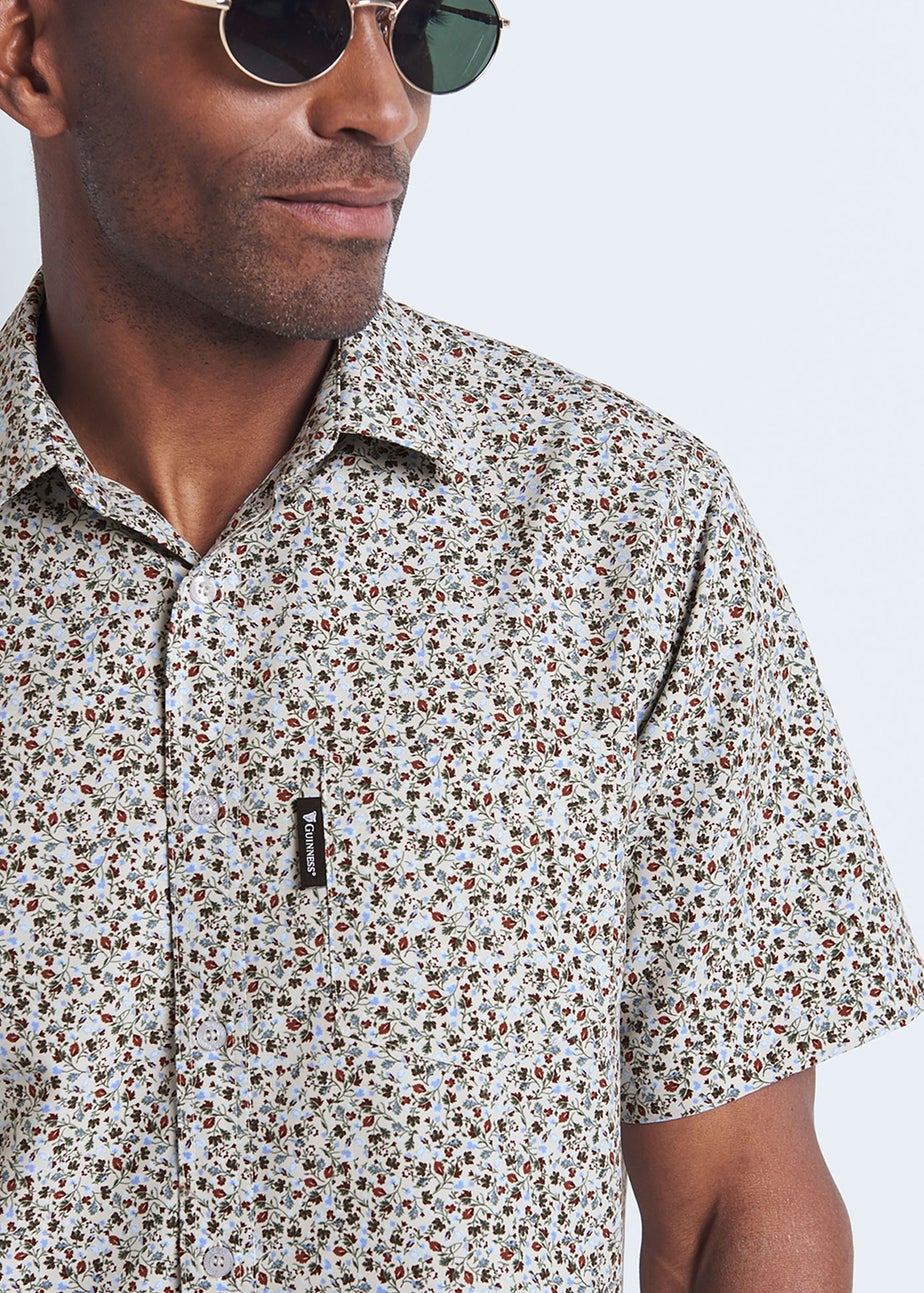 Cotton Traders Light Blue Guinness Short Sleeve Soft Touch Ditsy Leaf Print Shirt