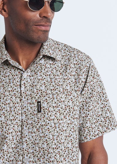 Cotton Traders Light Blue Guinness Short Sleeve Soft Touch Ditsy Leaf Print Shirt