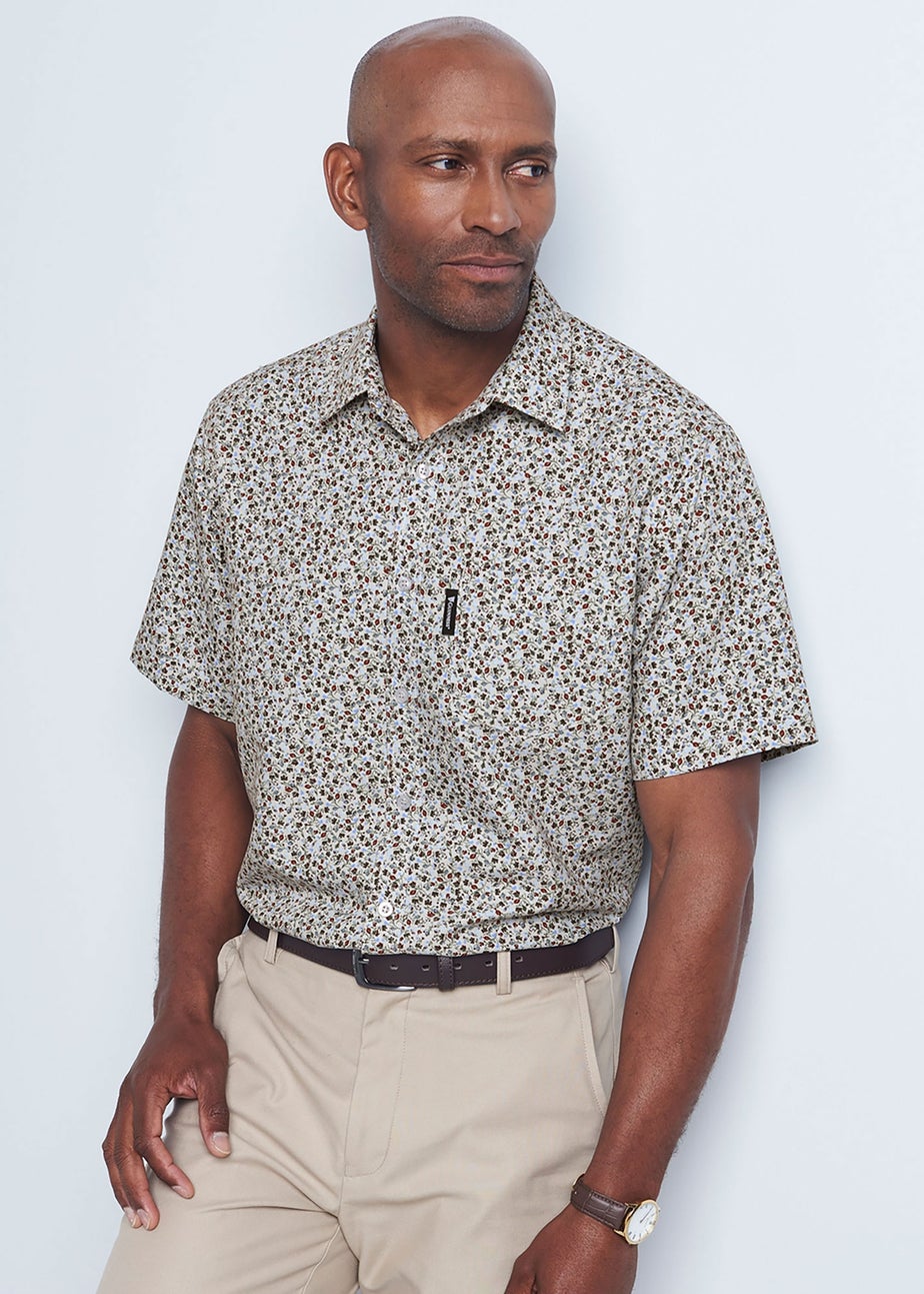 Cotton Traders Light Blue Guinness Short Sleeve Soft Touch Ditsy Leaf Print Shirt