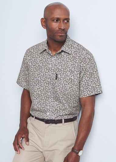 Cotton Traders Light Blue Guinness Short Sleeve Soft Touch Ditsy Leaf Print Shirt