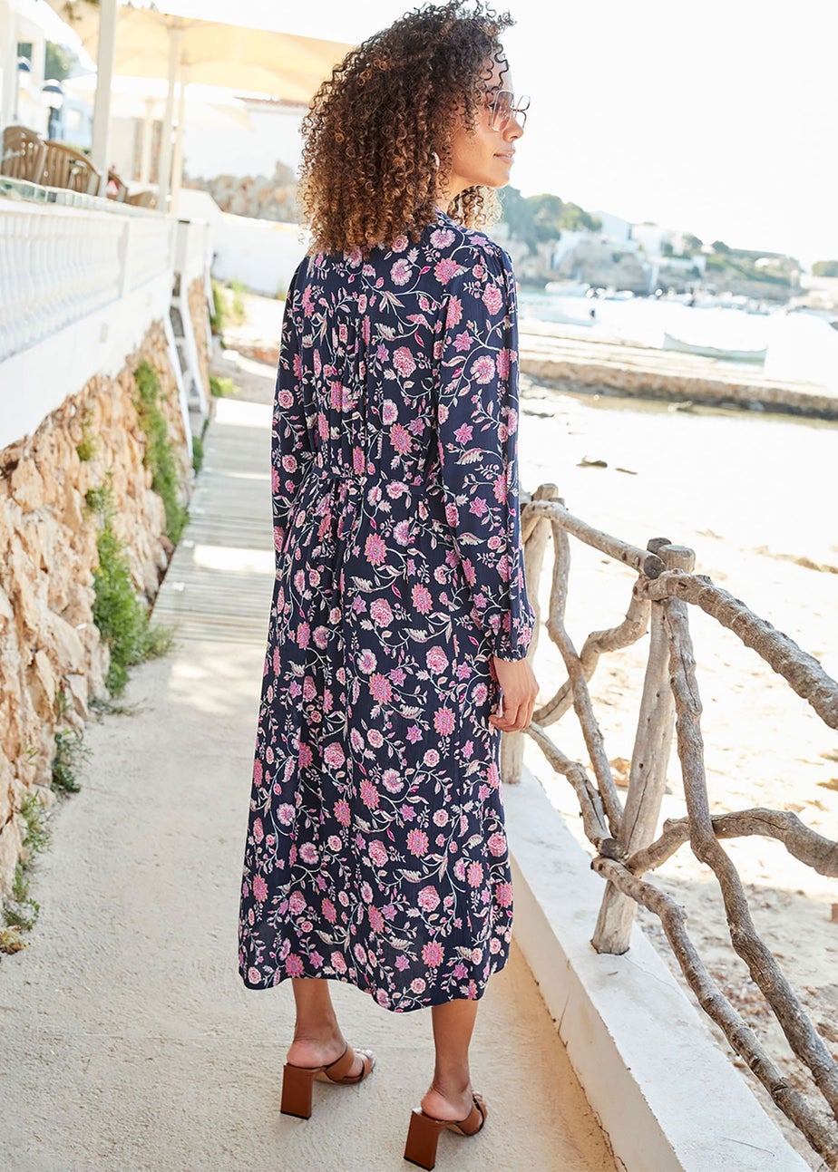 Cotton Traders Navy Pintuck Maxi Dress