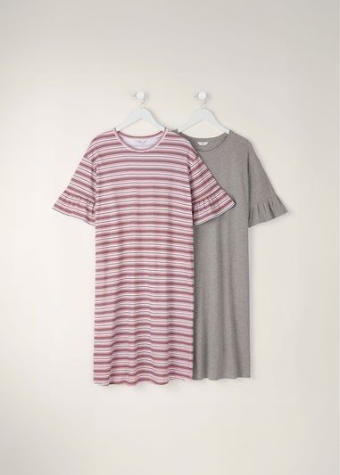 Cotton Traders Multi 2 Pack Ruffle Sleeve Nightdresses