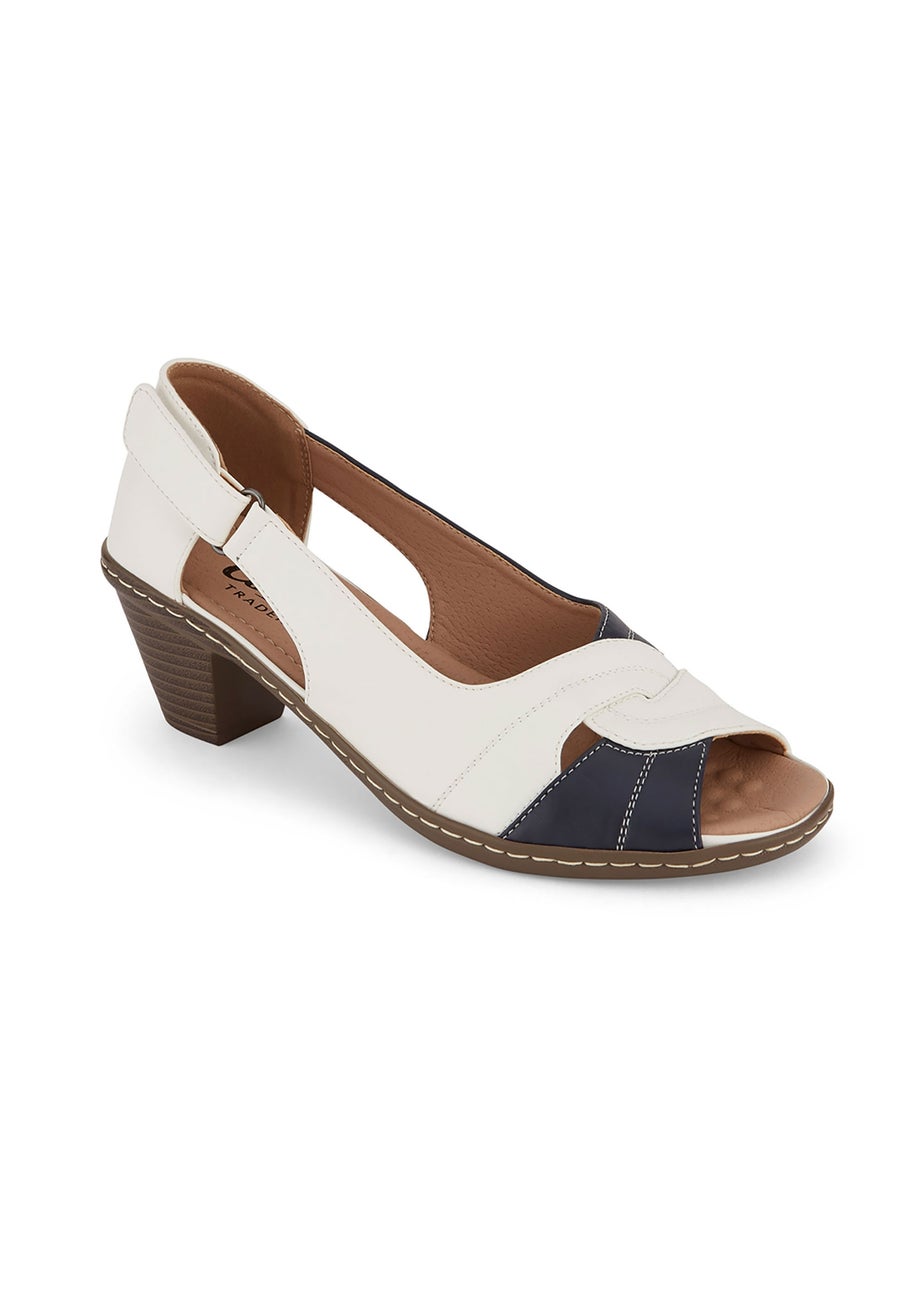 Cotton Traders White Heeled Peep Toe Sandals