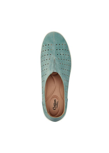 Cotton Traders Duck Egg Laser Cut Slip On Shoes