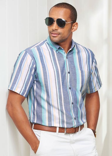 Cotton Traders Midnight Short Sleeve Patterned Oxford Shirt