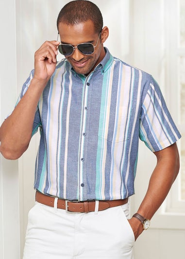 Cotton Traders Midnight Short Sleeve Patterned Oxford Shirt