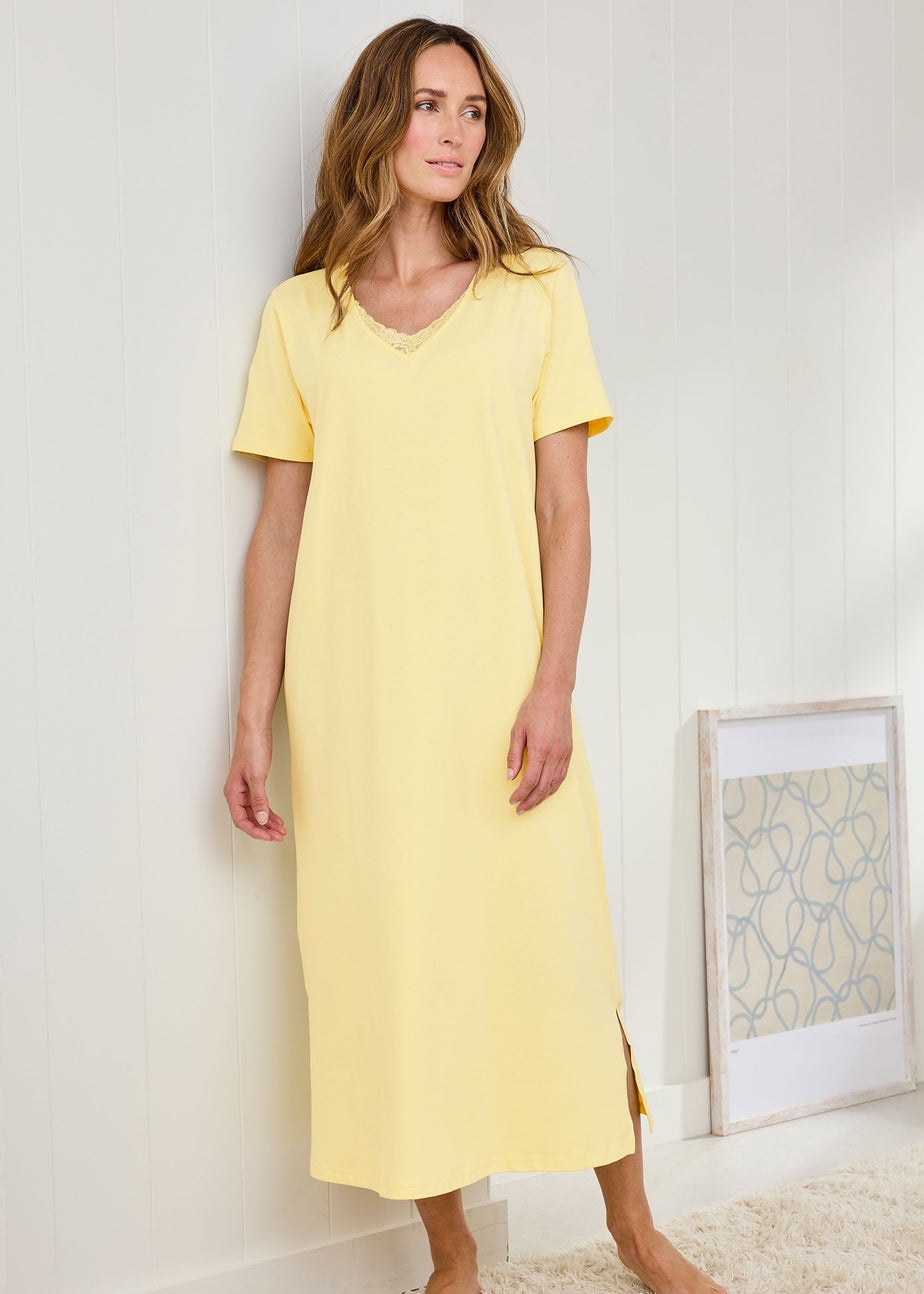 Cotton Traders Soft Lemon Lace Trim Nightdress