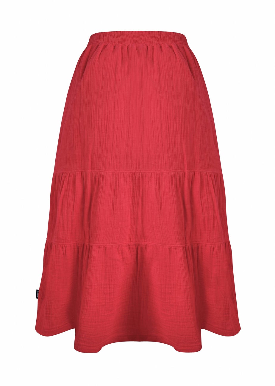 Weird Fish Red Lathika Tiered Midi Skirt