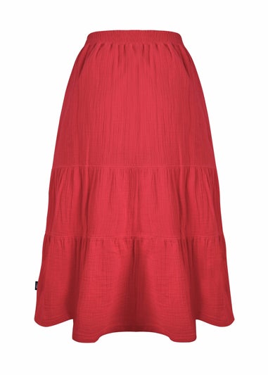Weird Fish Red Lathika Tiered Midi Skirt