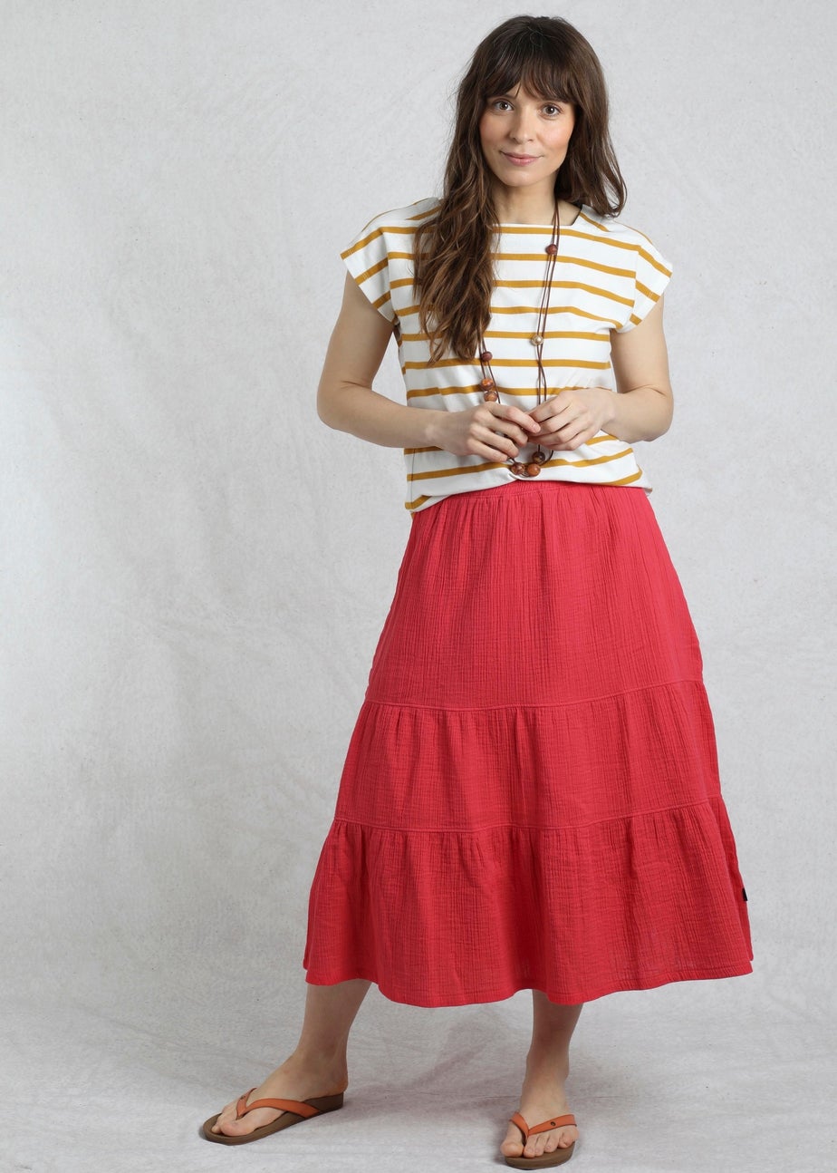 Weird Fish Red Lathika Tiered Midi Skirt