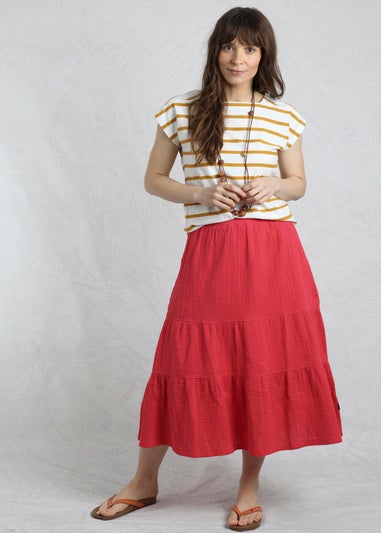 Weird Fish Red Lathika Tiered Midi Skirt