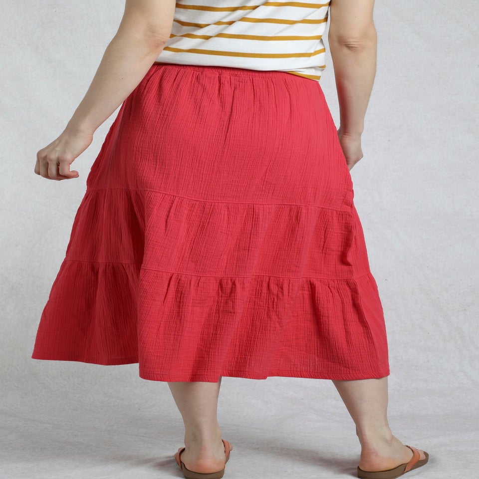 Weird Fish Red Lathika Tiered Midi Skirt