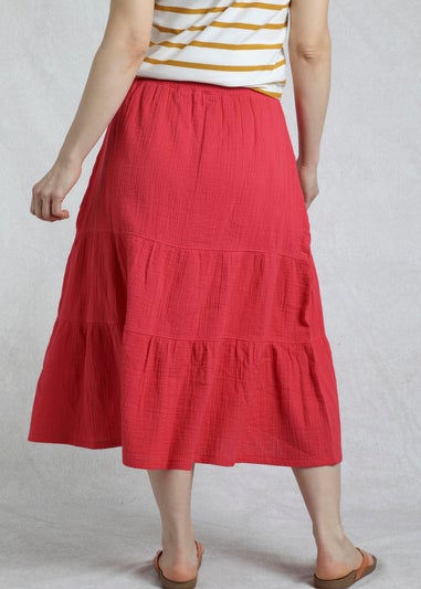 Weird Fish Red Lathika Tiered Midi Skirt