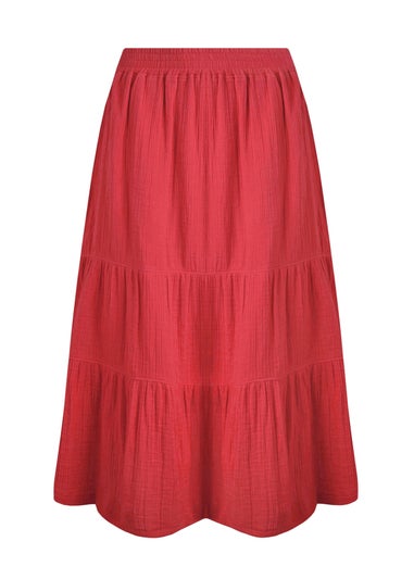 Weird Fish Red Lathika Tiered Midi Skirt