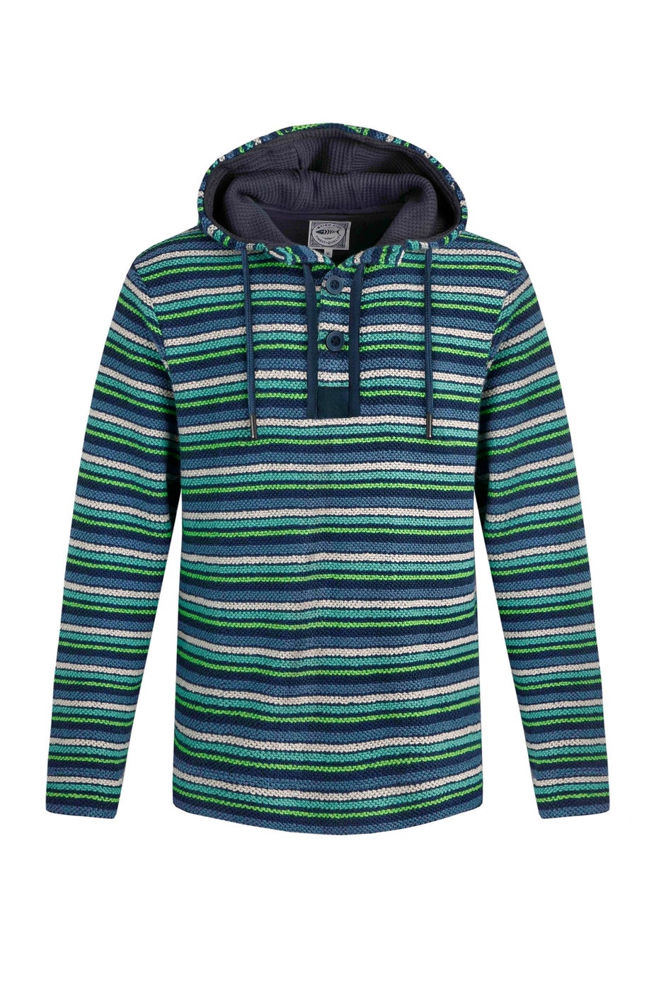 Weird Fish Blue Payson Button Neck Striped Macaroni Hoodie