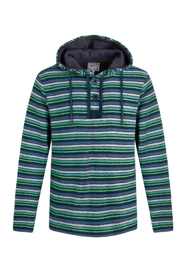 Weird Fish Blue Payson Button Neck Striped Macaroni Hoodie