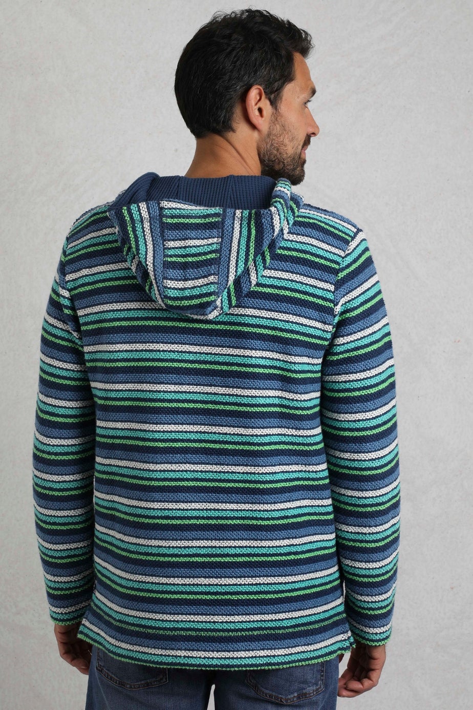 Weird Fish Blue Payson Button Neck Striped Macaroni Hoodie