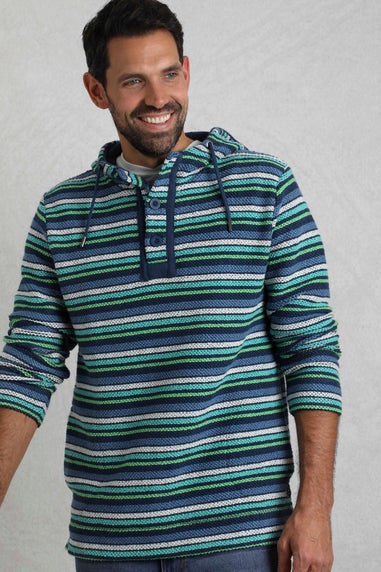 Weird Fish Blue Payson Button Neck Striped Macaroni Hoodie