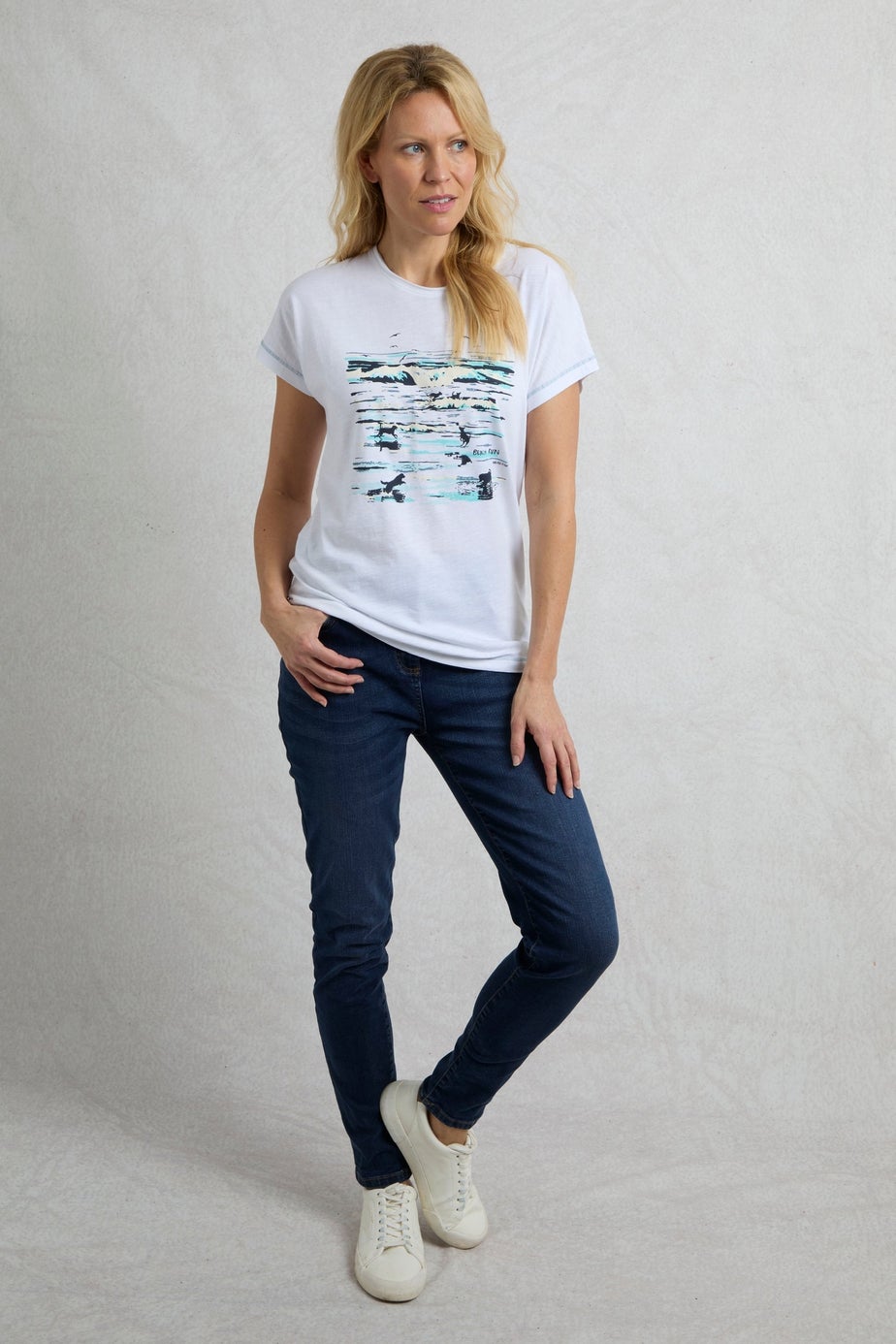 Weird Fish White Beach Run Front Print Graphic T-Shirt