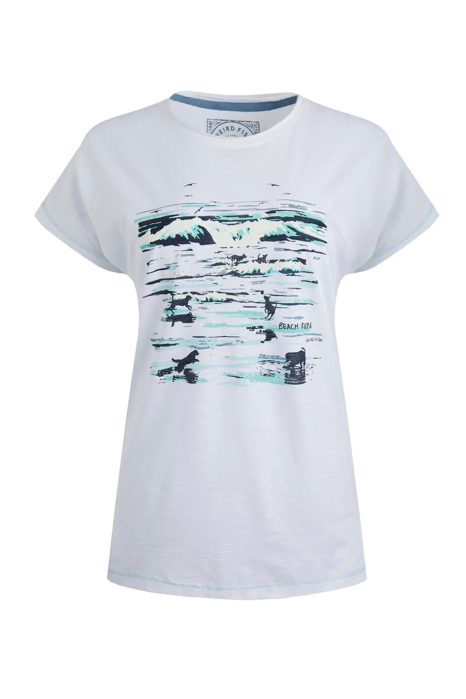 Weird Fish White Beach Run Front Print Graphic T-Shirt