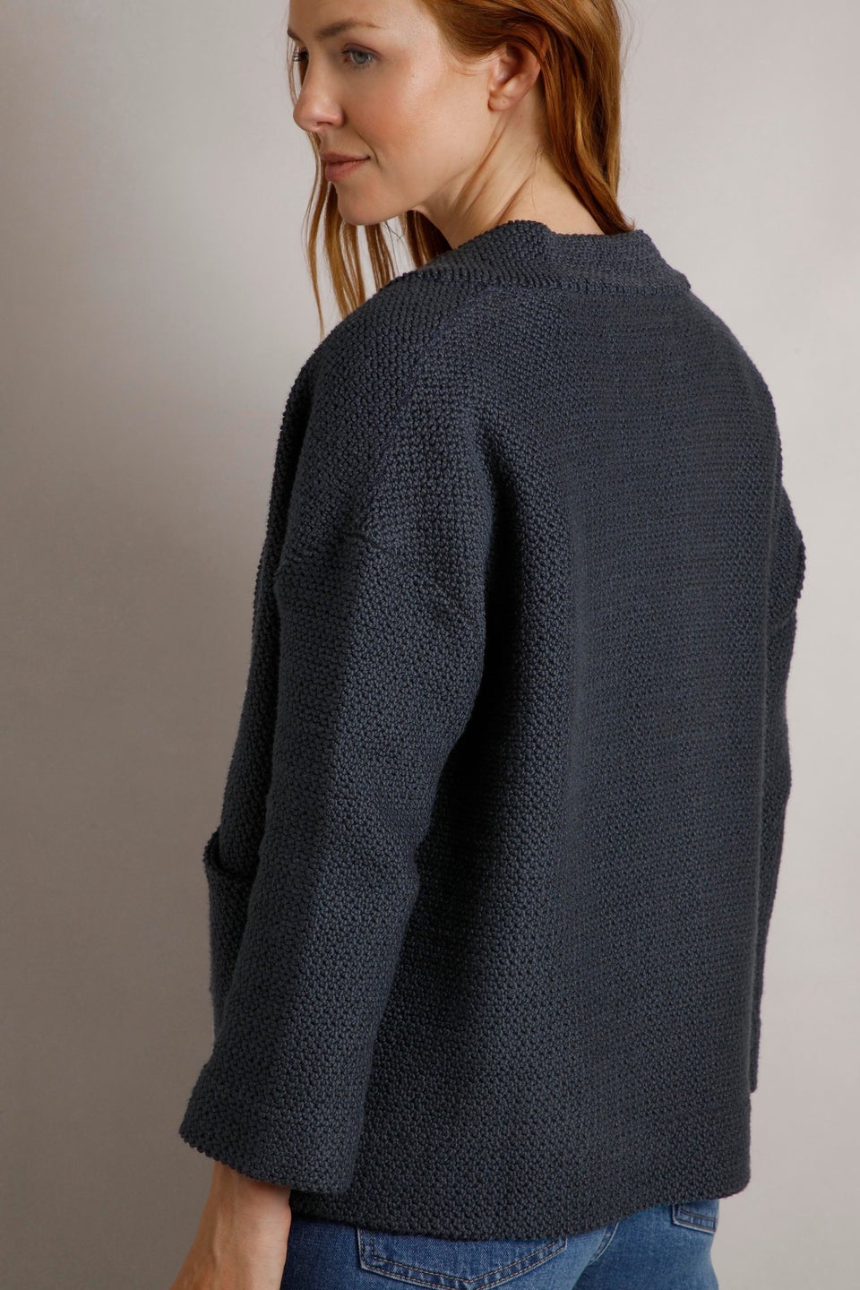 Weird Fish Navy Santosh Cropped Macaroni Kimono Cardigan