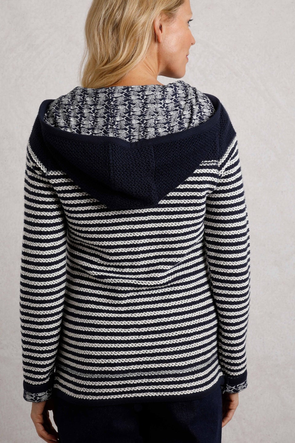 Weird Fish Navy Bianca Full Zip Stripe Macaroni Hoodie